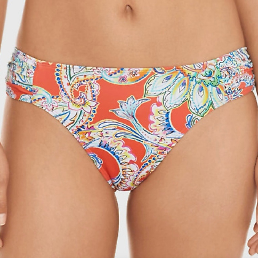 Ralph Lauren Orange and Blue Shirred Hipster Bikini bottoms with Paisley Print